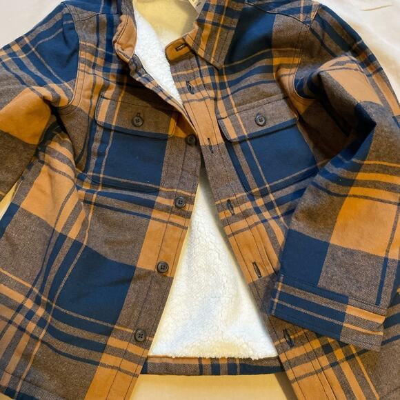 J. Crew Factory Navy and Orange Plaid Sherpa Lined Shacket Size XS 4 - 5 - Picture 9 of 9